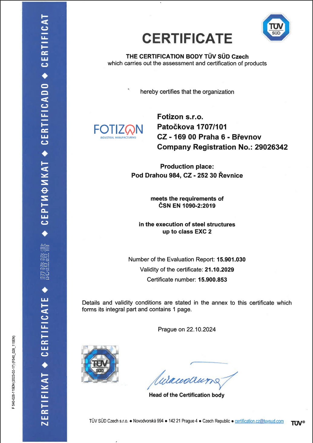 Certifikát (EN)