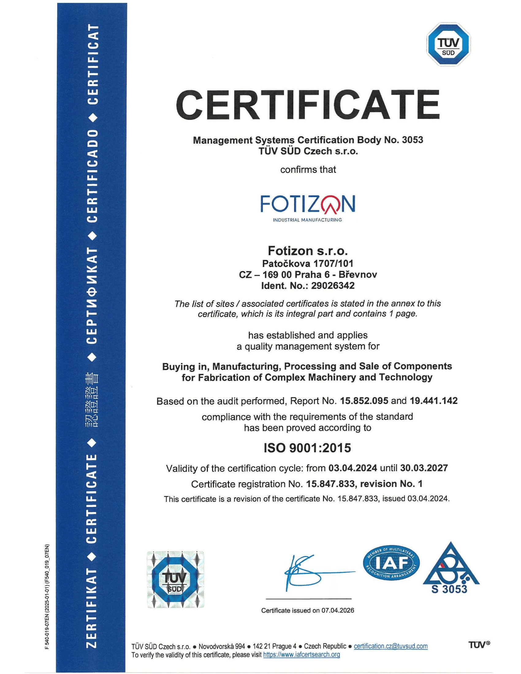 Certifikát (EN)